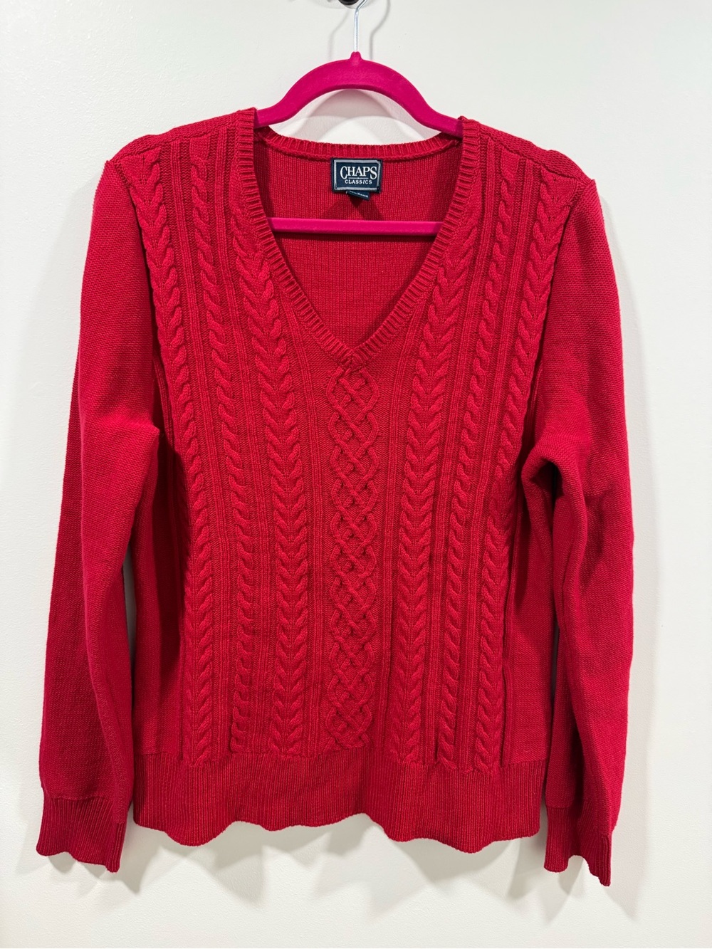 Chaps Classic Women's Red Cable Knit V-Neck Sweater size xl
